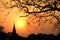 Silhouette of Pagoda twilight scenes in Ayutthaya historical Park.