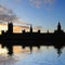 Silhouette of Palace of Westminster at dusk