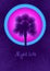 Silhouette of a palm tree and tropical sunset on violet background. Flyer for night club with copy space