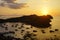 Silhouette Panorama dramatic sunset sky at Labuan Bajo port, Flo