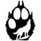 Silhouette of a paw of a beast inside a howling wolf drawn in a flat style. Design for tattoo, logo, emblem