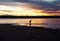 Silhouette of Pelican Over the Ocean at Sunset Time in Noosa, Queensland, Australia. Nature Concept