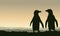 Silhouette penguin at sunset scenery