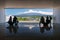 Silhouette people look at mt. Fuji at world heritage center, Shizuoka