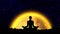 Silhouette of people meditating on full moon background