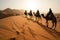 Silhouette people riding camels in desert native tuareg arabic african person Sahara wildlife tourist attraction Dubai