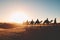 Silhouette people riding camels in desert native tuareg arabic african person Sahara wildlife tourist attraction Dubai