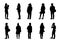 Silhouette people stand set, Black men and women vector on white background