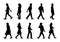 Silhouette people walking  set, Black men and women on white background