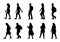 Silhouette people walking on white background, Lifestyle man and women  set