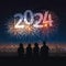 Silhouette of people watching New Year\\\'s Eve firework celebrating 2024, generative ai