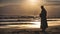 Silhouette Person With A Bible at sunrise beach