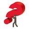 Silhouette person carrying question mark