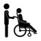 silhouette person helping another push a reclining wheelchair