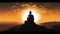 Silhouette of a person meditating on a mountain at sunrise