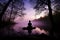 silhouette of a person meditating in nature serenity associated with yoga meditation Generative AI