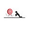 Silhouette of a person picking up the arrows that missed the target, failure concept