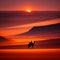 Silhouette of a person sitting on the back of camel