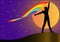 Silhouette person who keeps developing rainbow