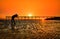 Silhouette of a photographer on beautiful sunset at pier Saltburn by the Sea, North Yorkshire UK