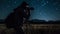 Silhouette of photographer capturing nature night landscape with SLR camera generated by AI