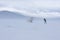 Silhouette of a photographer shooting a snowstorm in the polar tundra