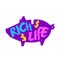 Silhouette of the piggy with color lettering text Rich life. Vector colored label