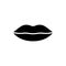 Silhouette plump female lips. Outline sexiness logo. Packaging beauty product icon. Black illustration for hygienic lipstick,