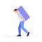 Silhouette porter man . Worker is carrying large box behind his back. Cartoon loader man.