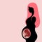 Silhouette of a pregnant woman with developing fetus