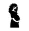 Silhouette of a pregnant woman, illustration in black and white. Vector isolated on white, flat design for cutting on a