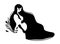 Silhouette of a pregnant woman with long hair. Black and white illustration of a girl with a big tummy in profile. The concept of