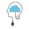 silhouette profile human head with plug connector and cloud