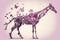 Silhouette In Profile Of A Running Giraffe Made Of Gear Flowers. Generative AI