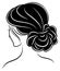 Silhouette of a profile of a sweet lady`s head. The girl shows a female hairstyle on medium and long hair. Suitable for logo,