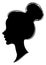 Silhouette of a profile of a sweet lady`s head. The girl shows a female hairstyle on medium and long hair. Suitable for logo,