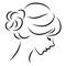 Silhouette of a profile of a sweet lady`s head. The girl shows a female hairstyle on medium and long hair. Suitable for logo,