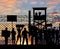 Silhouette protesting refugees near the border