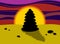 Silhouette of a pyramid of stones at sunset. Rocks cairn on the sand. Harmony and balance concept. Vector illustration