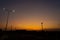 Silhouette radar tower of plane in the airport and sunset on the background