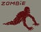 Silhouette of a red crawling zombie with their legs torn off. Vector illustration.