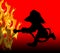 Silhouette Red Firefighter and Fire, Cartoon