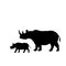 Silhouette of rhino and young small rhino