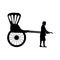 Silhouette Rickshaw with passenger cart. Hand pulled rickshaw