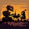 Silhouette Robots Having a Picnic in a Post-Apocalyptic Wasteland, Made with Generative AI