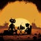Silhouette Robots Having a Picnic in a Post-Apocalyptic Wasteland, Made with Generative AI