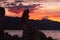 Silhouette of rock formations at dusk