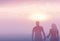 Silhouette Romantic Couple Holding Hands At Sunset Lovers Man And Woman Copy Space