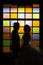 Silhouette romantic Scene of love couples on colorful wall