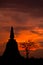 Silhouette ruined pagoda, Thailand